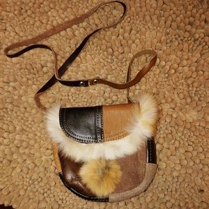 Made in Mexico Vintage leather & rabbit fur mini crossbody